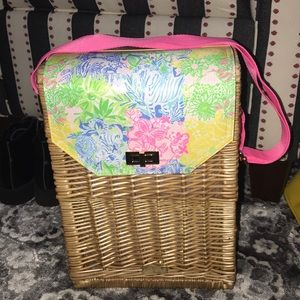 Lilly Pulitzer Wicker Wine Basket Tote